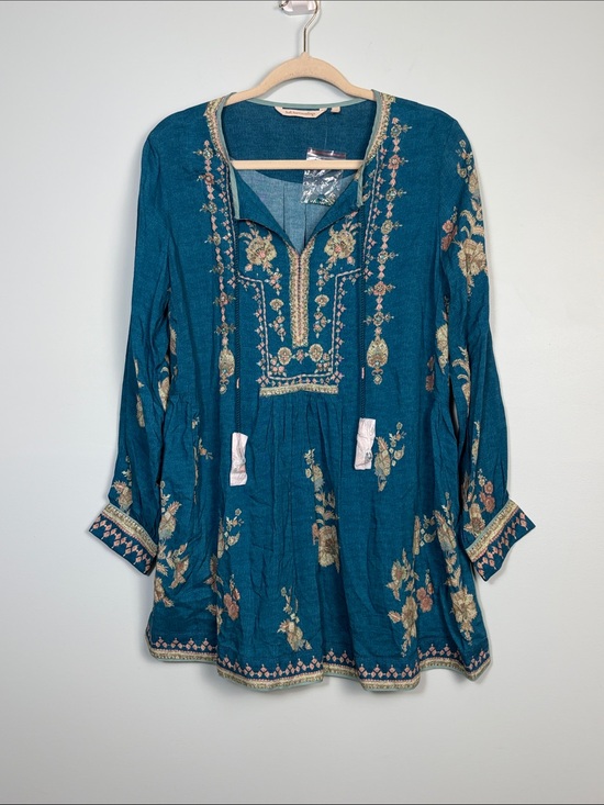 Soft Surroundings Tops - Soft Surroundings Blue Embroidered Boho Floral Tunic Top Women’s Size Small NWOT